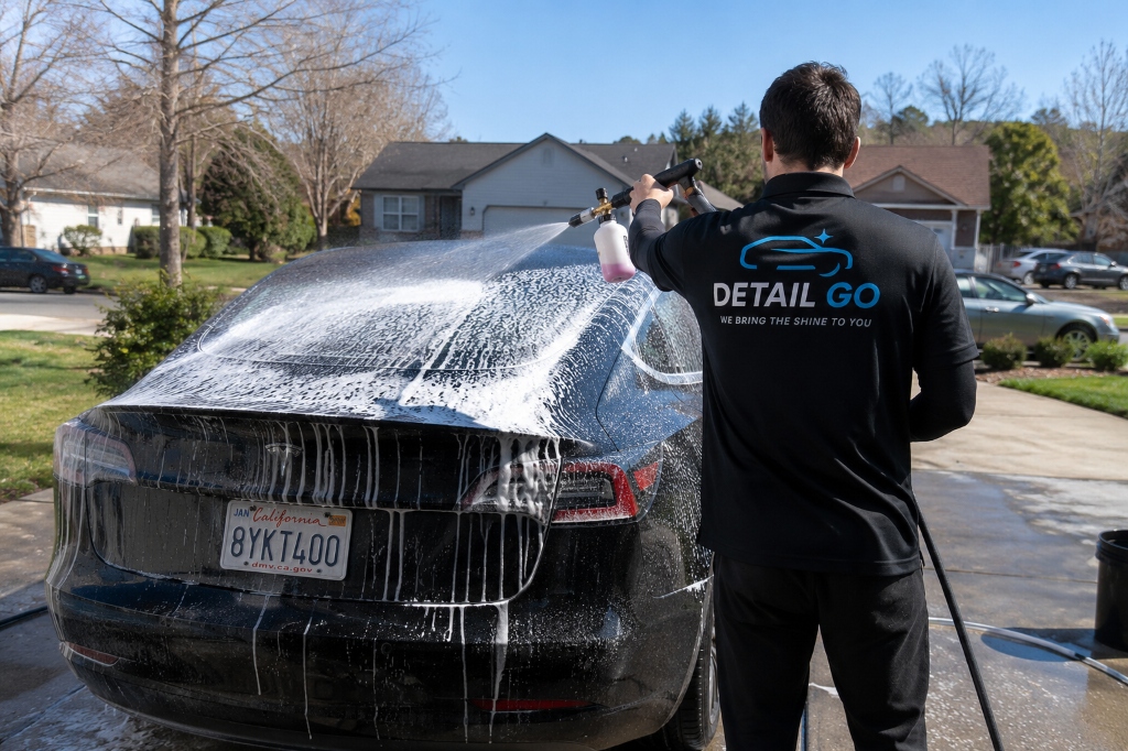 Premium Car Detailing Service under blue neon lights